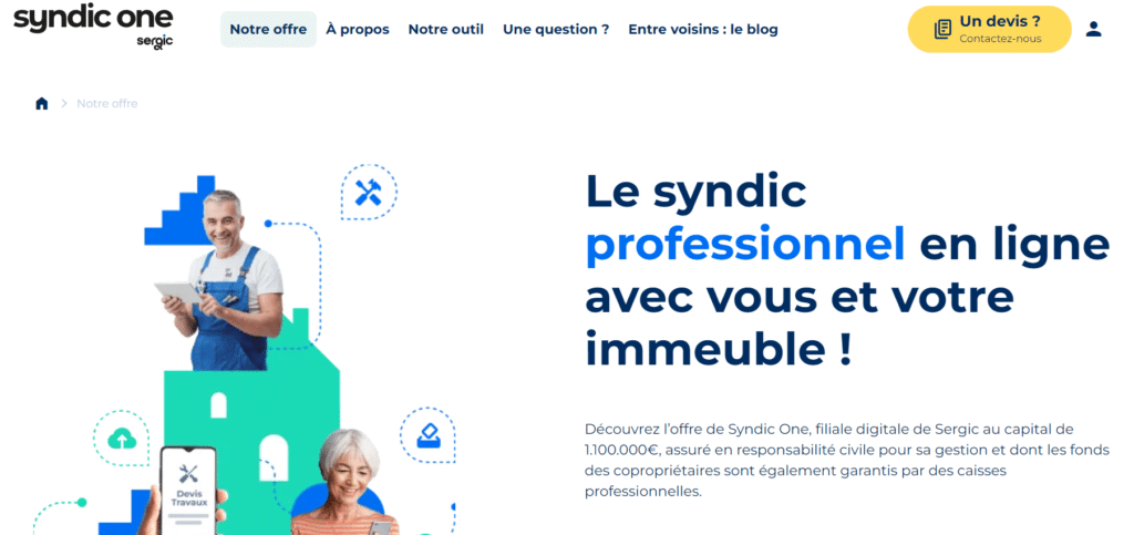 Image de la page d'accueil du site de Syndic One