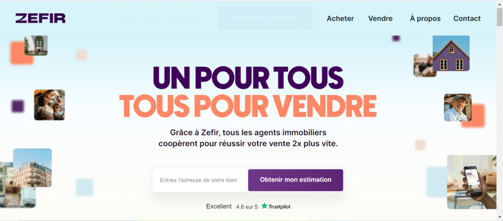 Page d'accueil de Zefir pour notre comparatif d'agences immobilières en ligne