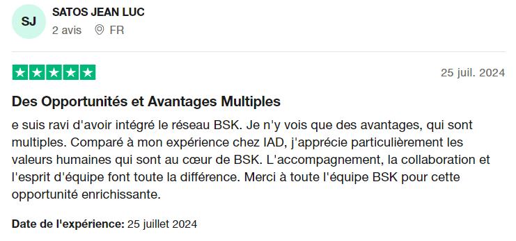 Avis positif mandataire BSK Immobilier