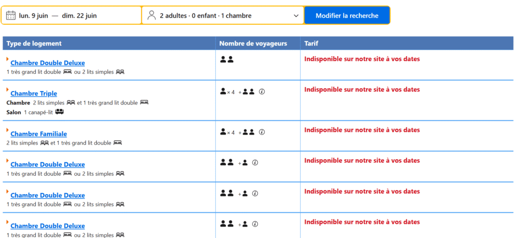 réservations complète booking