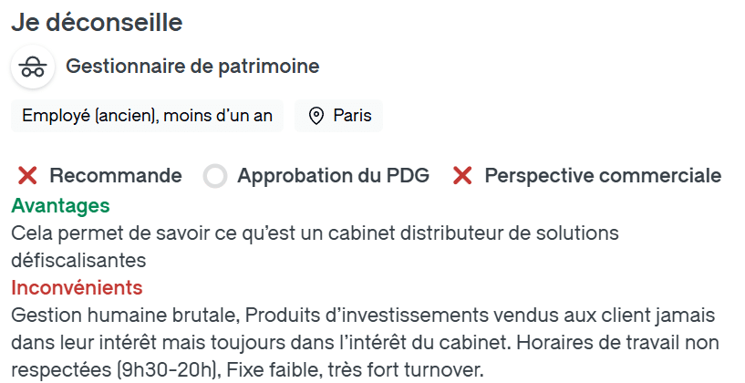 avis négatif employé