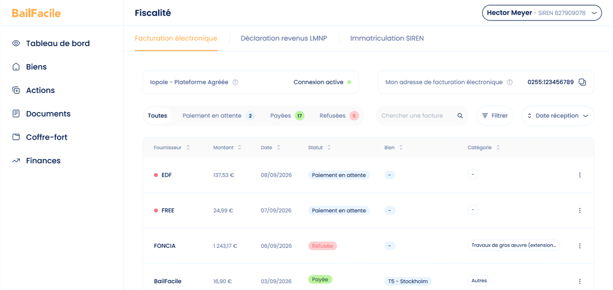 Module de facturation électronique BailFacile, plateforme agréée pour les factures fournisseurs